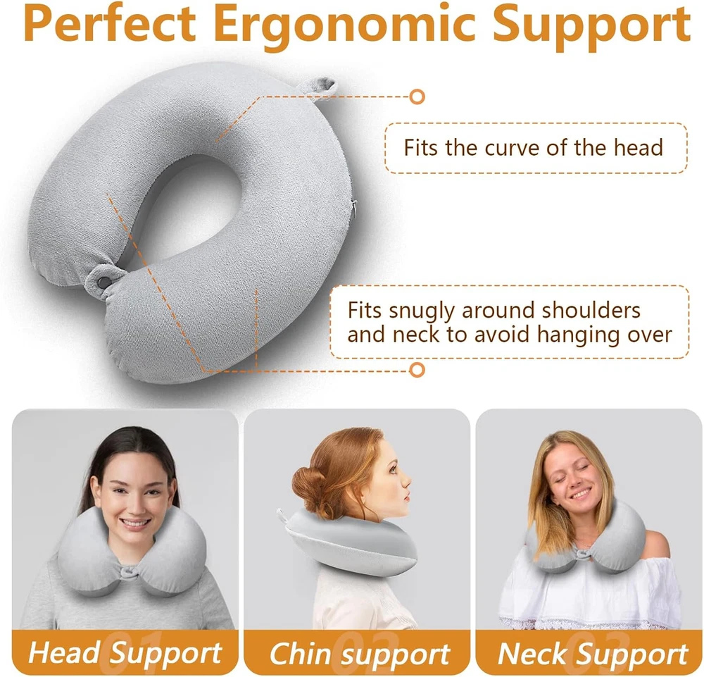 Travel Pillow, Memory Foam Neck Pillow for Traveling Winter Small, Gray