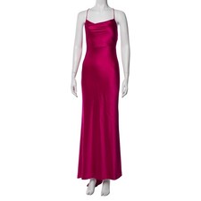 Alice + Olivia Raspberry Pink Satin Cowl Neck Lace Up Maxi Dress Size 0 NEW