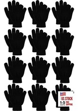 12 Pairs Kids Winter Gloves Children Warm Magic Gloves 8-12 Years Black