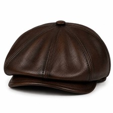Men Vintage Real Leather Hats Newsboy Cap Ivy Flat Hat