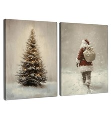 Vintage Christmas Tree Wall Decor,Winter Santa Claus Wall Art Prints,Xmas Gif...