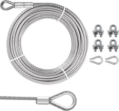 5/16'' Steel Cable Kit,  50Ft 7x19 Strand Aircraft Cable with Loops, Heavy Duty