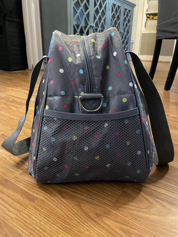 Сумка с короткими ручками для подгузников большая серая с разноцветными горошек вышитая Sarah - Изображение 3 из 4