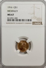 1916 $1 McKINLEY GOLD COMMEMORATIVE NGC MS67
