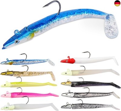 HOTUT Gummifische Set, 10 Stücke Angelköder mit Jigkopf, Gummiköder für Forelle