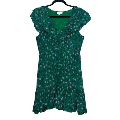 Roller Rabbit Dress Cerro Ondike Mini Green Pink Floral Womens Size Large