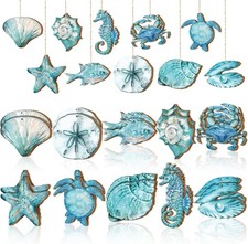 30 Pcs Summer Ocean Animals Ornaments Summer Ornaments for Tree Wooden