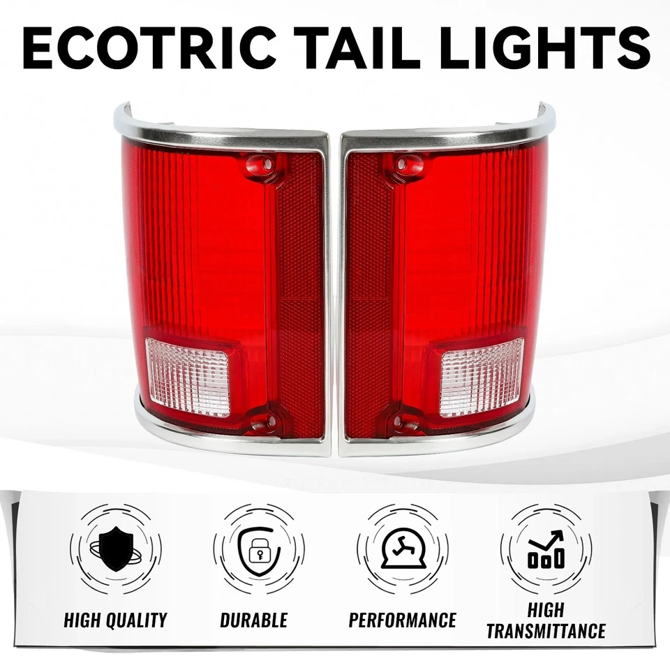 For Chevy C10 K20 GMC Sierra 1973-91 Tail Lights Tail Lamps w/Chrome Bezel Pair - Image 2 of 4