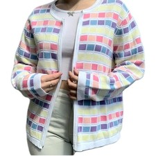 Talbots ColorBlock Patchwork Colorful Spring Cardigan Sweater Zip Boxy Size Sm