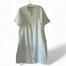Vintage Miss Elaine Zip Up Seersucker Robe Housecoat Pockets Size L Green Stripe