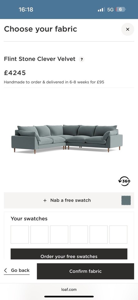 Loaf Slow Riser even Sided Corner Sofa in Flint Stone Clever Velvet ...