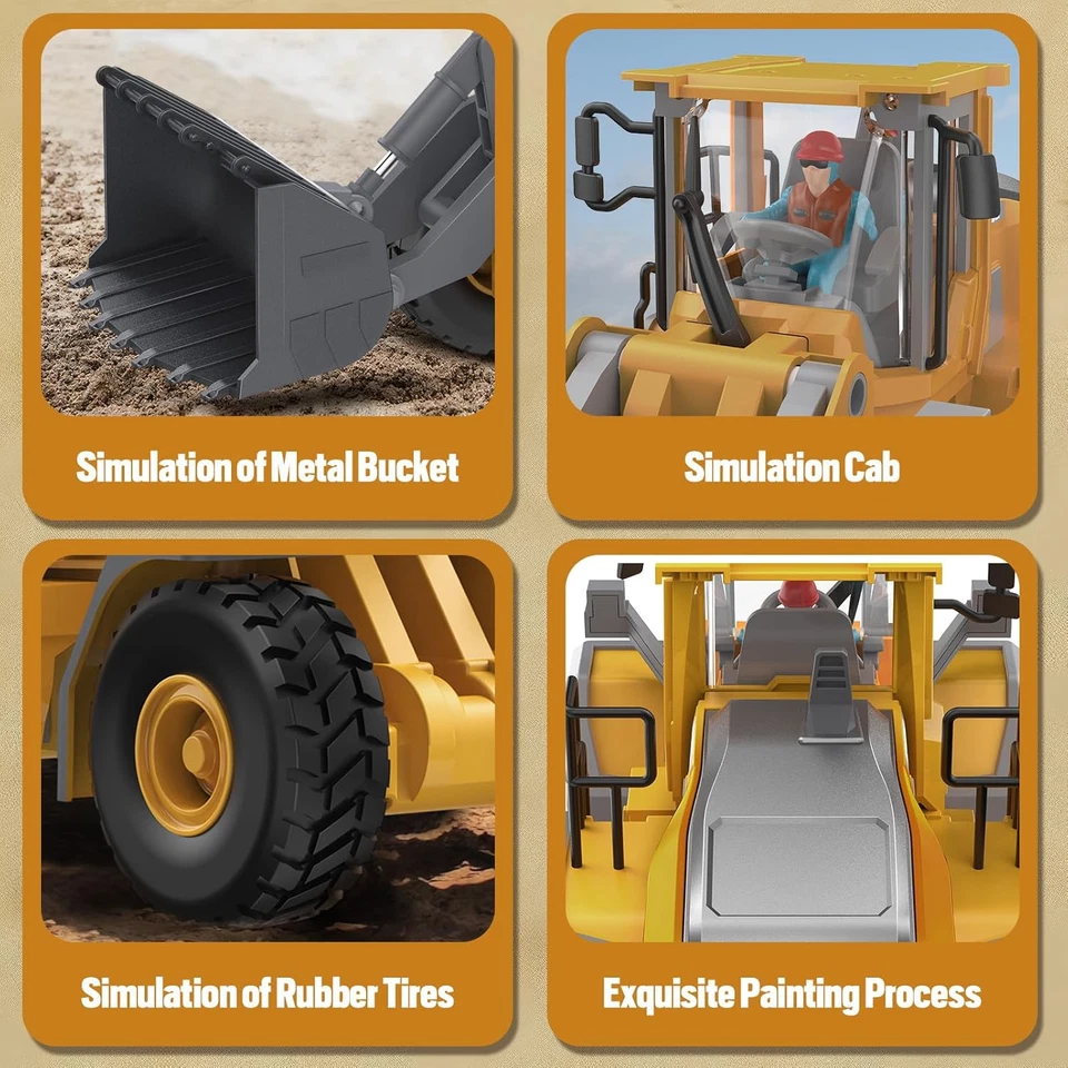 9-Channel Metal RC Wheel Loader - Remote Control Kids Construction Play Toys wit - Image 3 of 4