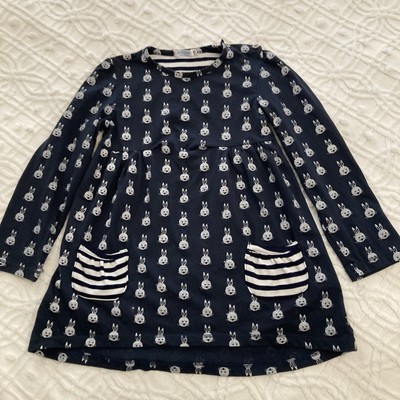 Bunny Dress Girls Sz 5/6 All Over Print Navy White LS Casual Easter Arshiner