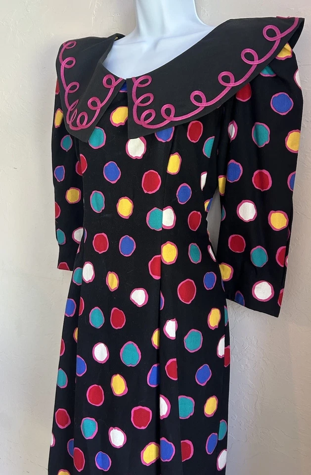 复古 20 世纪 80 年代 Sabino 连衣裙 7 8 超大领复古 Glam 全新 Wave 五颜六色 — 第 2/4 张图片