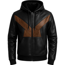 Men  s Black Brown Premium Leather Zip-up Hoodie Handmade Genuine Lambskin Jacket