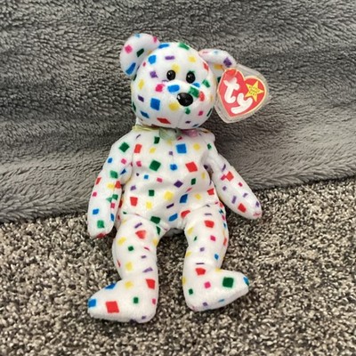 Ty Beanie Babies Ty 2K Confetti Bear Plush White Multicolor 1999 (ERROR)