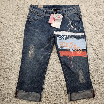 NWT Ecko Red Womens Jeans Capris Y2K Painted Spellout Streetwear Cuffed 9 32x20