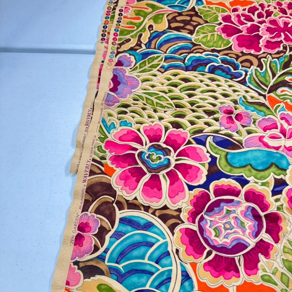waverly fabric zen garden floral pink green large blooms cotton 54x72 - Image 3 of 4