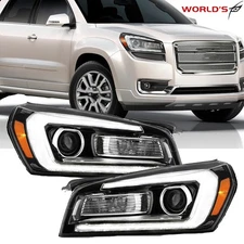 Pair Replacement Headlamp For GMC Acadia 2013-2016 Headlight Halogen W/LED Tube