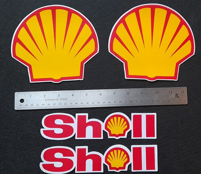 SHELL Zapfsäule Logo x großes Paar 16 cm Auto Grafik Aufkleber 2 Shell länglich
