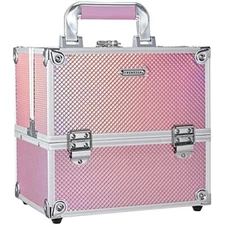Makeup Train Case Cosmetic Organizer Case Portable Travel Storage Box 4 Trays 