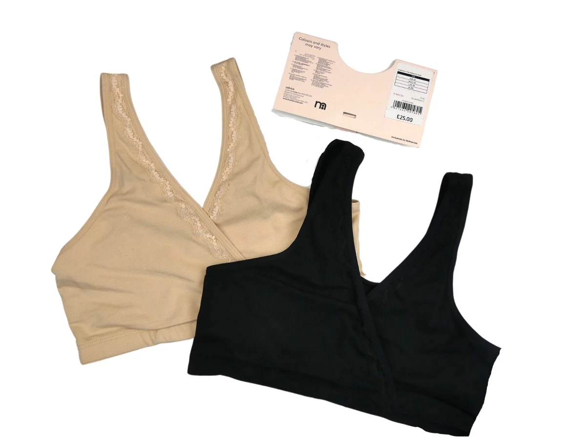 Ladies Maternity Nursing Sleep Bras Comfortable Two Pack Nude and Black RRP  £25