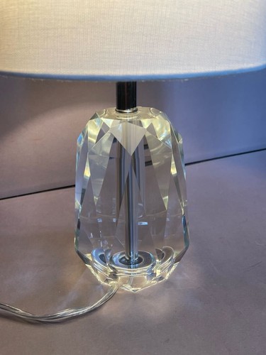 Fine Contemporary Mod Lilian August faceted heavy crystal table lamp w/shade 20" - Picture 2 of 11