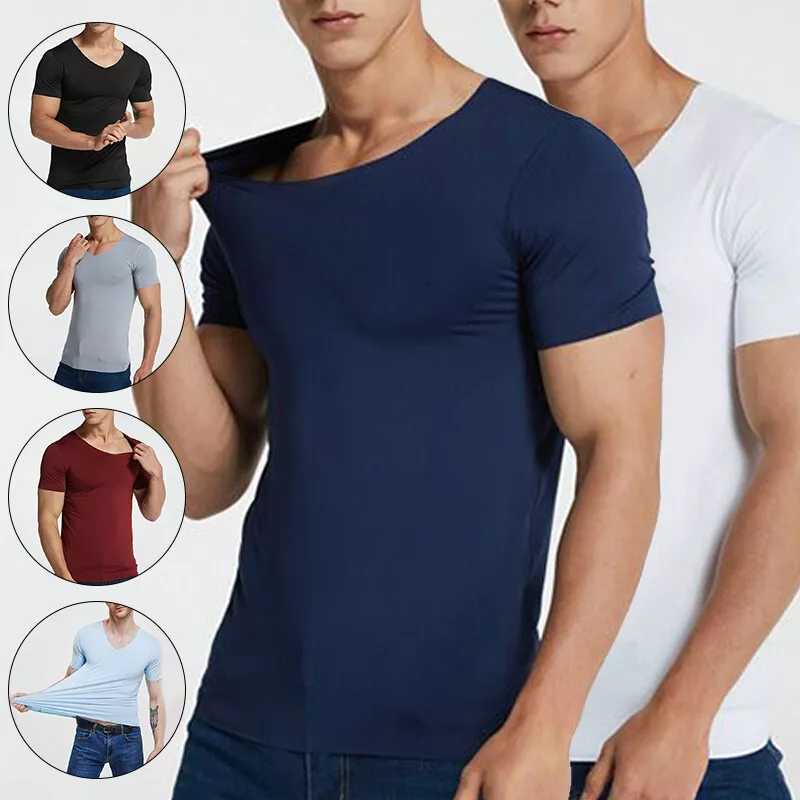 Mens V Neck Ice Silk T shirt Casual Breathable Quick Drying Short