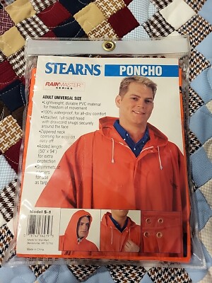 Stearns Lightweight Rainmaster Series Poncho Orange S-1 Adult Universal Size 