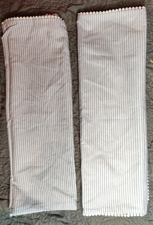 2 Shabby Chic Pillow Shams 21X28” Cotton Blue & White Paisley Striped Reversible - Image 4 of 4