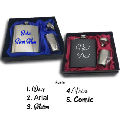 Personalisierter individueller 6 Unzen Stahl Flachmann Trichter 4 Tassen Geschenkbox Hochzeit Weihnachten