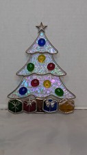 Stained Glass 6.75" Christmas Tree With Presents Gifts