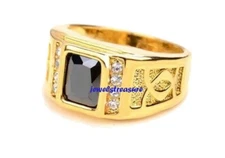Natural Black Onyx Gemstone with 925 Solid Sterling Silver Gold Plated Ring #882