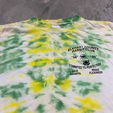 90s VTG TIE DYE Rabbit Club T Shirt Elkhart County 2XL Single Stitch USA Made
