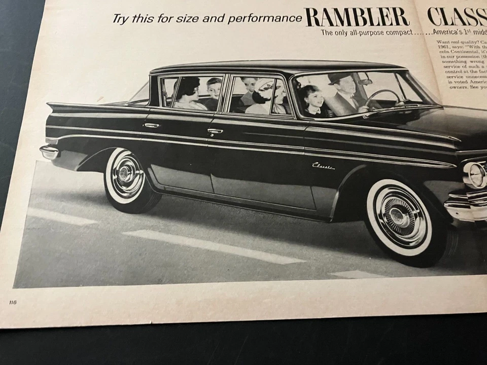 AMC Rambler Classic 1961 - Anuncio impreso original vintage de 2 páginas/arte de pared - BONITO Foto 3 de 4