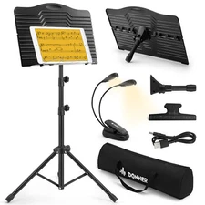 Donner DMS-1 Metal Sheet Music Stand 17*10.7 inch With Light Portable Carry Bag