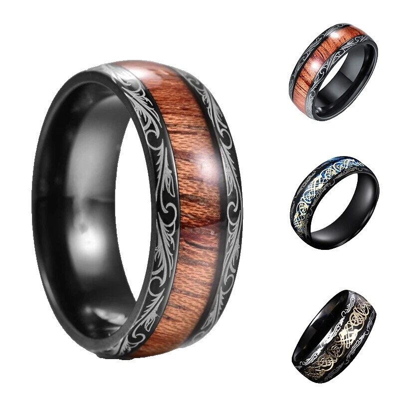 Animales e insectos de madera Anillos de Acero Inoxidable para Hombres