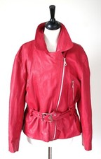 Red Leather Biker Jacket - Vintage - Womens - 1980s - Uk 12 / 14