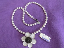 ANN PEDEN Signed Big Potato Pearl / Crystals Necklace W/ Removable Flower