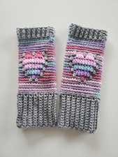 Womens Handmade Crochet Mosaic Multicolor Heart Fingerless Gloves