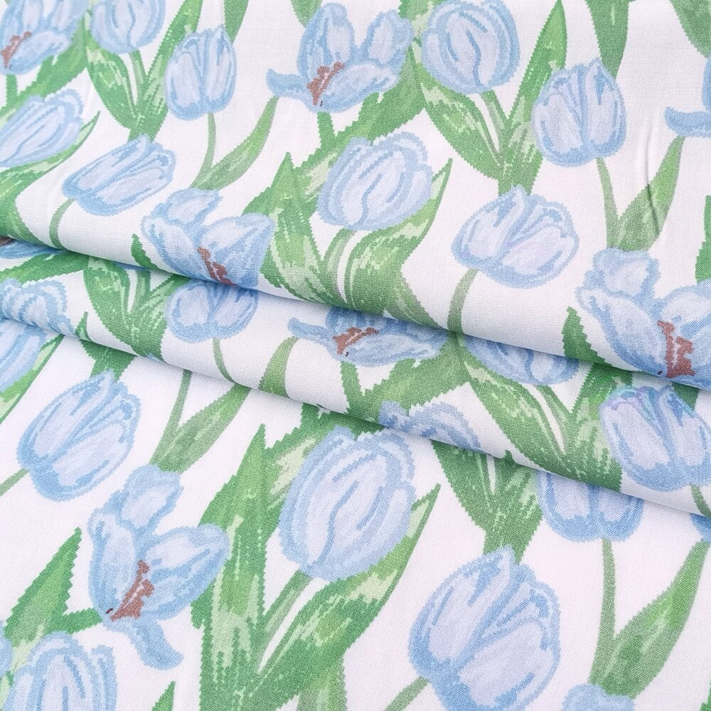 1yard X 1.4meter Blue Tulip Fabric Soft Dress Shirt Bedding Material