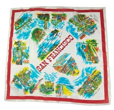 Vintage San Francisco Landmarks Souvenir Scarf 26"x26" Golden Gate Bridge