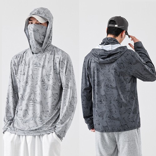 Men Long Sleeve Sun Skin UPF50+ Protection Outdoor Fishing Hoodies Tops US 、