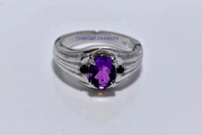 Natural Amethyst & Black Spinel Gemstones 925 Sterling silver Ring for Men's #43