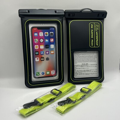 2 Pack New Waterproof Phone Pro Case Marine With Green Neck Strap Full Cover