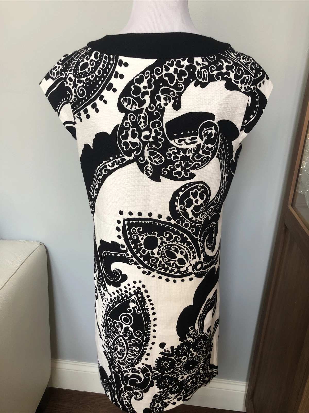 Abito donna Kate Spade New York Heleen bianco e nero paisley foderato a tubino taglia 6