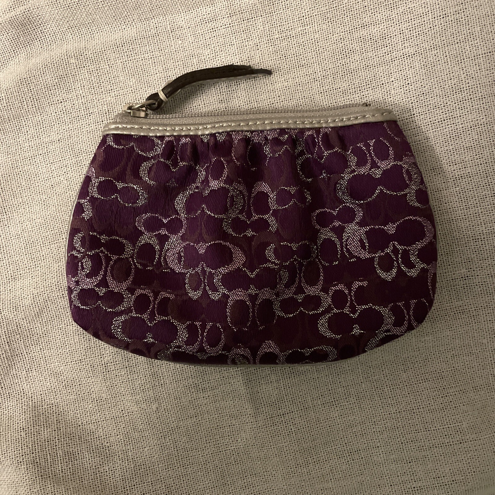 Coach Purple & Silver Jacquard Signature “C” Coin Pur… Gem