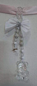 Pram charms*new*clear Crystal Teddy With Mixed Beads White Bow 