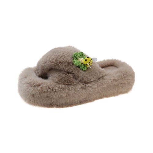 Womens Slippers Fluffy Furry Cross Over Open Toe Warm Winter Mules Slider Ladies - Picture 30 of 30