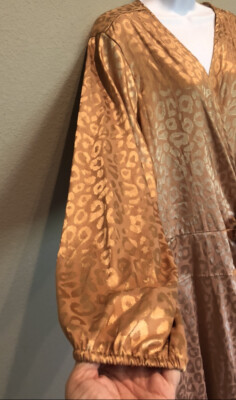 Ashley Stewart Plus Size Pale Gold Leopard Long Sleeve Cross Dress 22/24 NWT